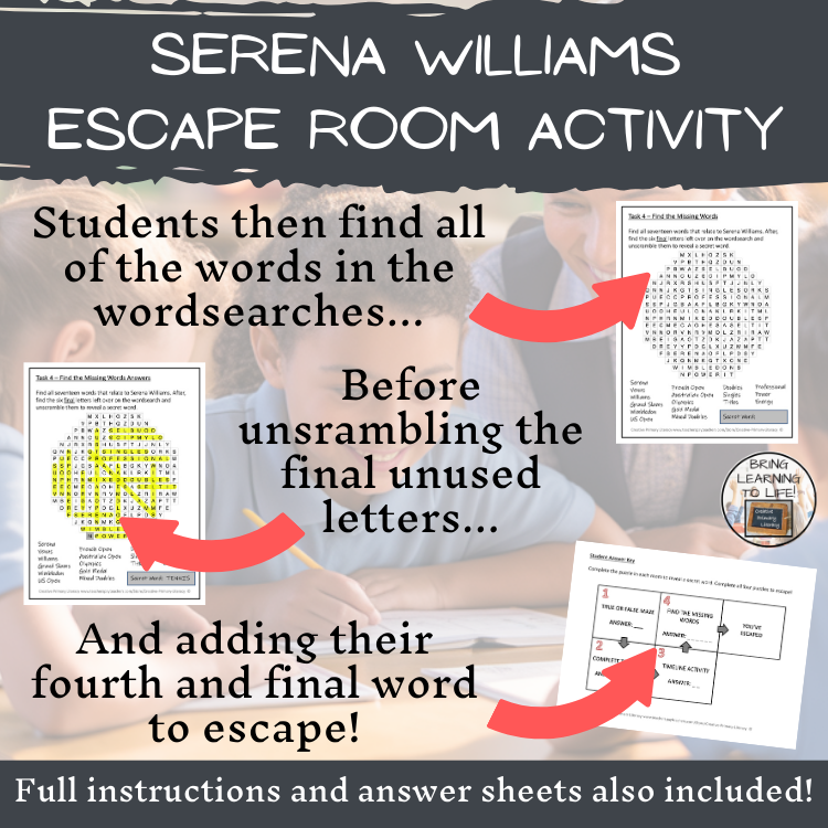 Serena Williams Escape Room | Social Studies & Sports Activity
