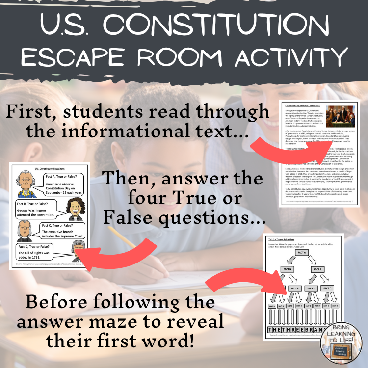 U.S. Constitution & Constitution Day Escape Room | Social Studies Activity