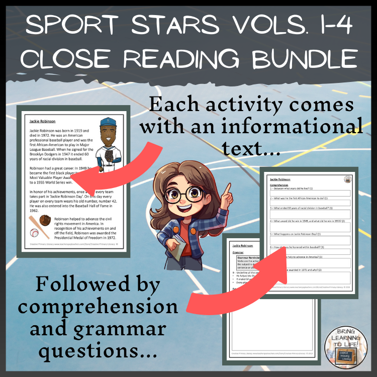 Sport Stars Volumes 1-4 Close Reading Comprehension Bundles | 3rd & 4th Grade