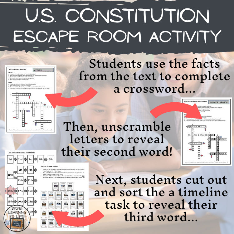 U.S. Constitution & Constitution Day Escape Room | Social Studies Activity