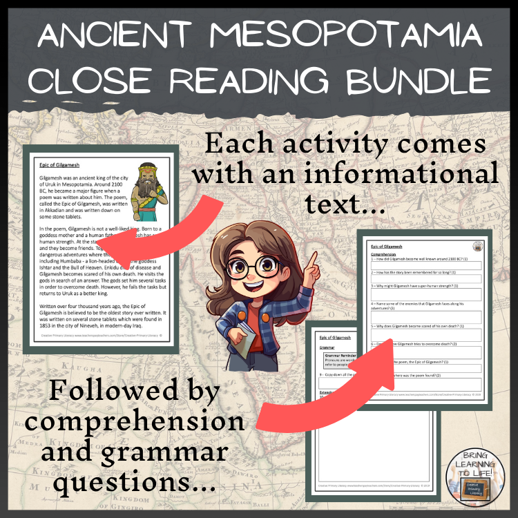 Ancient Mesopotamia Close Reading Comprehension Bundle | 3rd Grade & 4th Grade