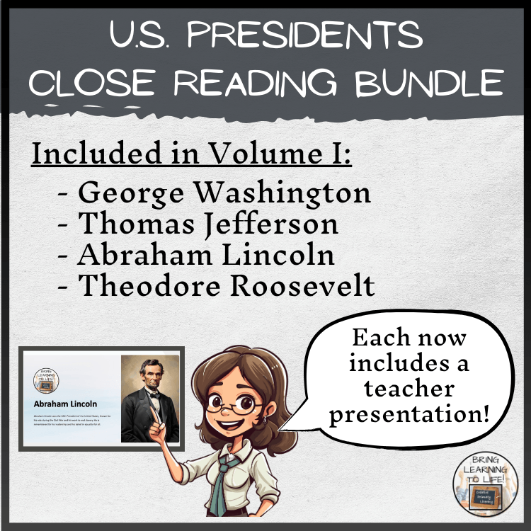 U.S. Presidents Volume 1 Close Reading Activity Bundle | 3rd Grade & 4th Grade