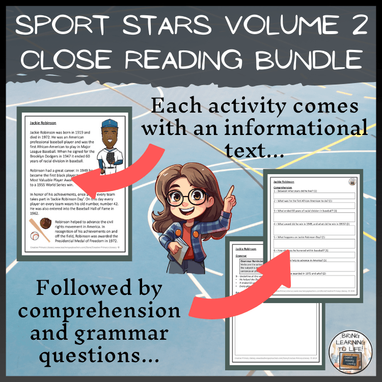 Sport Stars Volume 2 Close Reading Comprehension Bundle | 3rd & 4th Grade
