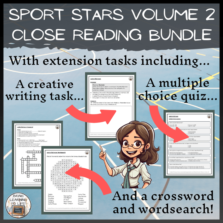 Sport Stars Volume 2 Close Reading Comprehension Bundle | 3rd & 4th Grade