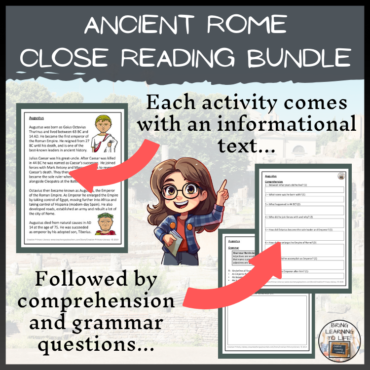 Ancient Rome Close Reading Comprehension Activity Bundle | 3rd Grade & 4th Grade