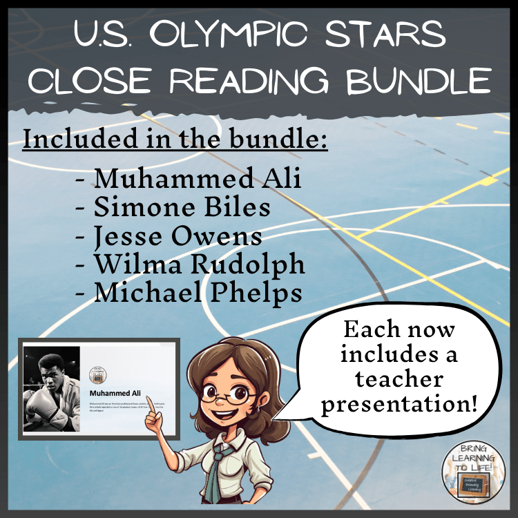U.S. Olympic Stars Close Reading Comprehension Bundle | 3rd & 4th Grade