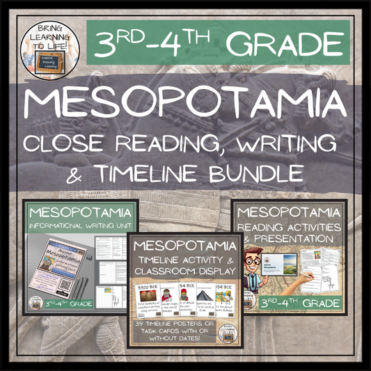 Ancient Mesopotamia Close Reading, Writing & Timeline Bundle | 3rd–4th Grade