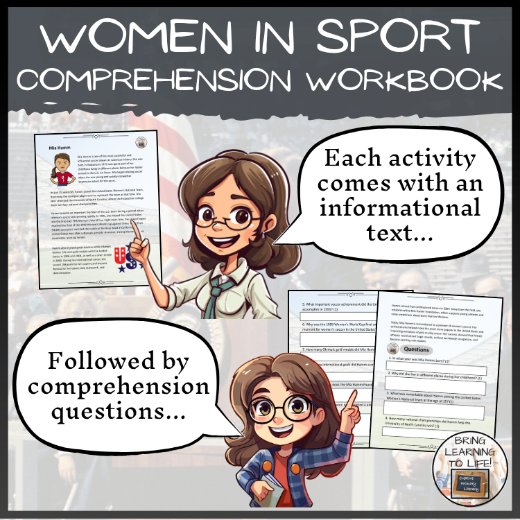 Women in Sport Reading Comprehension Workbook | 5th-6th Grade | Morning Work
