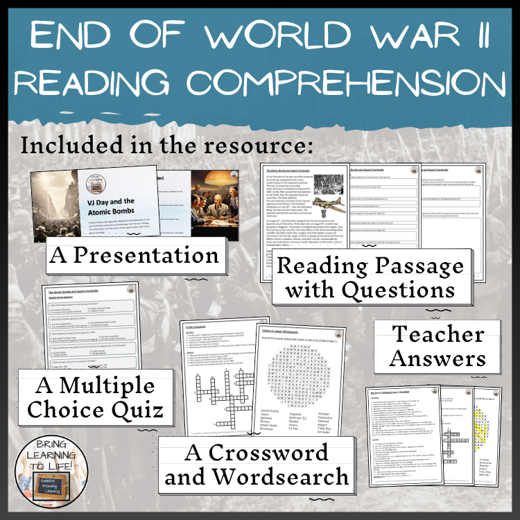 Atomic Bombs & VJ Day Close Reading Comprehension | 5th Grade & 6th Grade