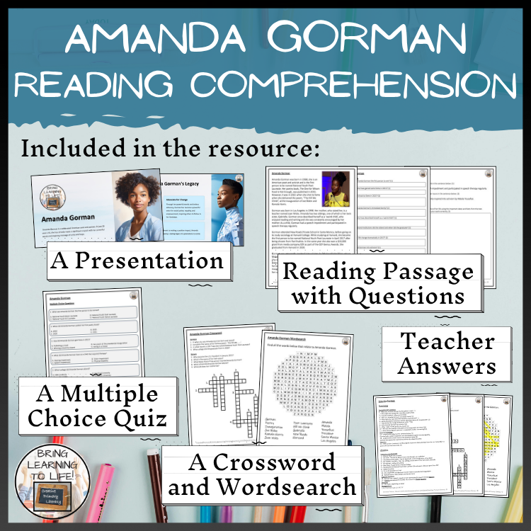 Amanda Gorman Close Reading Comprehension Activities | 5th Grade & 6th Grade