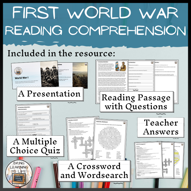 First World War Close Reading Comprehension Activities | 5th Grade & 6th Grade