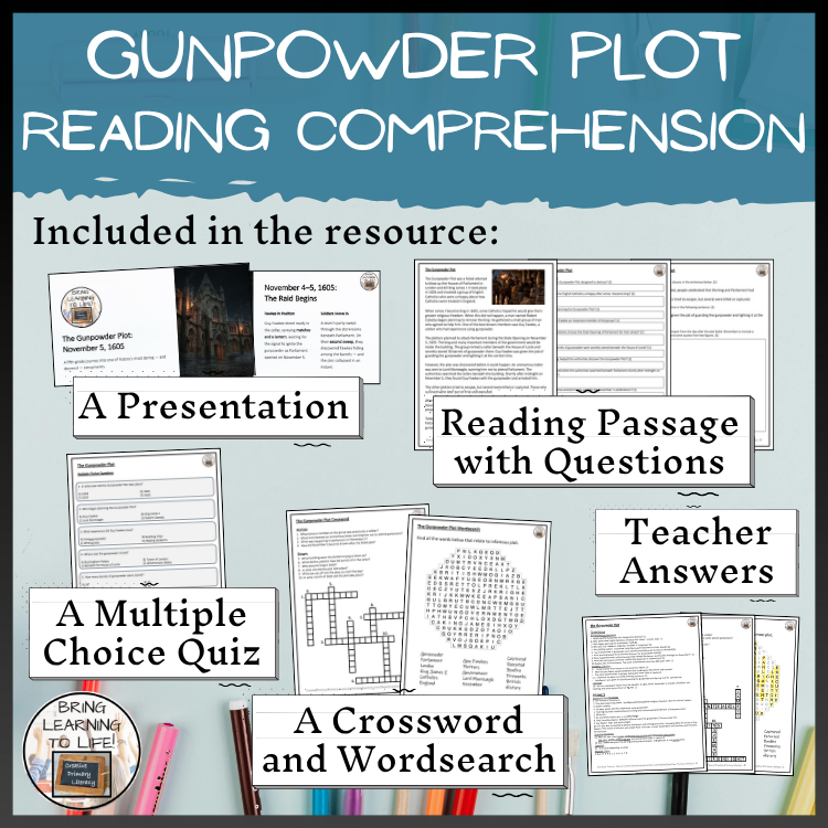 Gunpowder Plot Reading Comprehension Activities | 5th Grade & 6th Grade