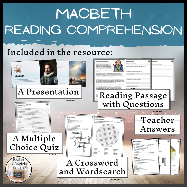 Macbeth Close Reading Comprehension Activities | 5th Grade & 6th Grade