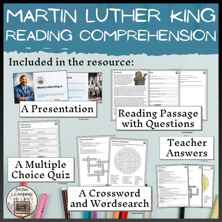 Martin Luther King Close Reading Comprehension Activities | 5th Grade & 6th Grade