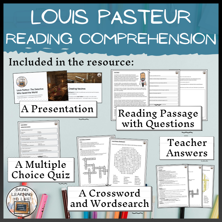 Louis Pasteur Reading Comprehension Activities | 5th Grade & 6th Grade