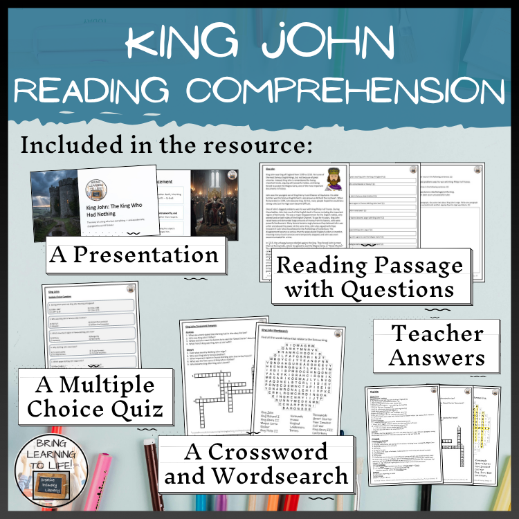 King John Close Reading Passage & Comprehension Activities | 5th-6th Grade