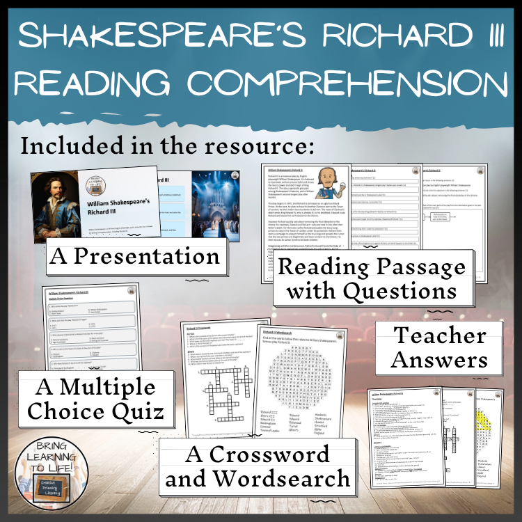 William Shakespeare's Richard III Close Reading Comprehension | 5th & 6th Grade