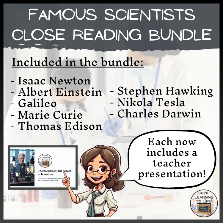 Famous Scientists Close Reading Comprehension Bundle | 5th & 6th Grade