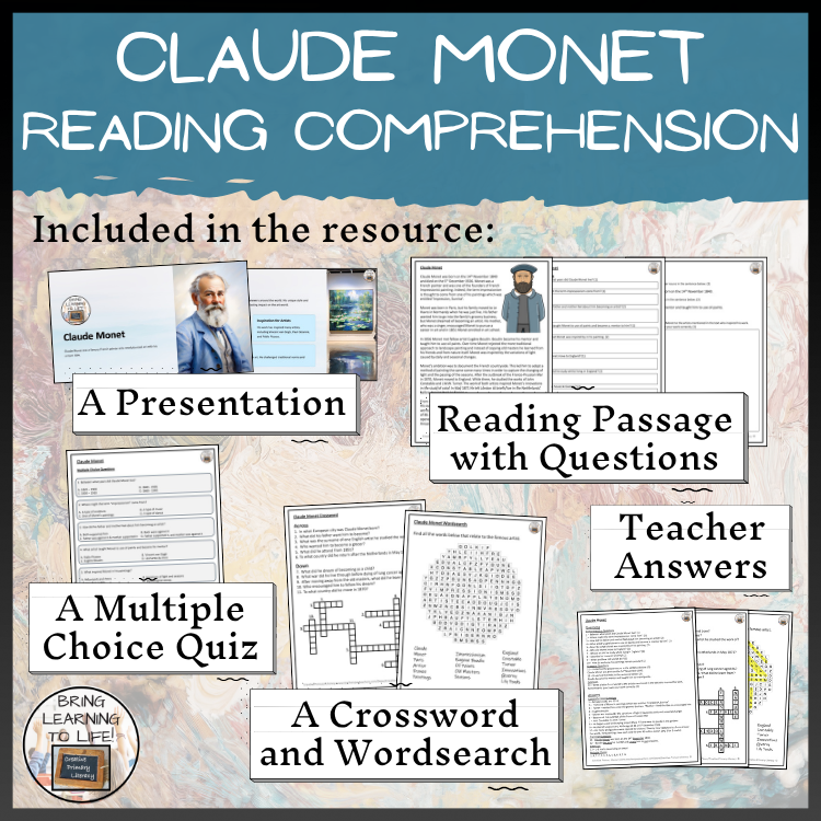 Claude Monet Close Reading Comprehension Activities | 5th Grade & 6th Grade