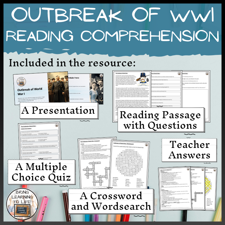 Outbreak of World War I Close Reading Comprehension Activities | 5th & 6th Grade