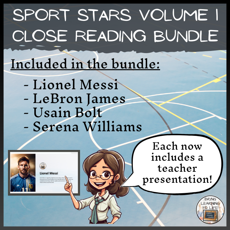 Sport Stars Volume 1 Close Reading Comprehension Bundle | 5th & 6th Grade