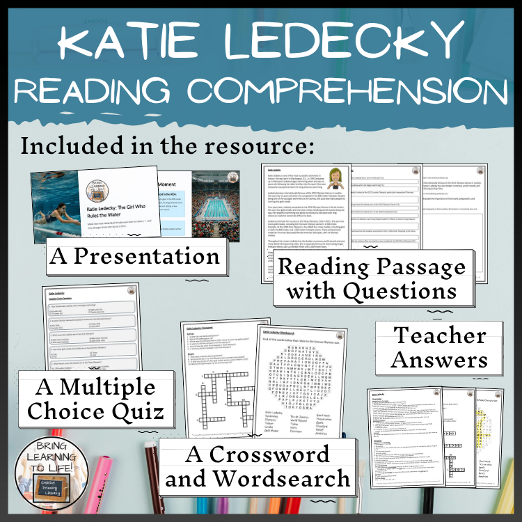 Katie Ledecky Reading Comprehension Activities | 5th Grade & 6th Grade