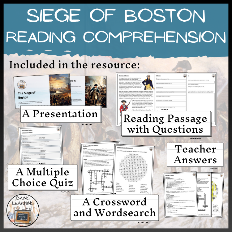 Siege of Boston Close Reading Comprehension Activity 5th Grade & 6th Grade