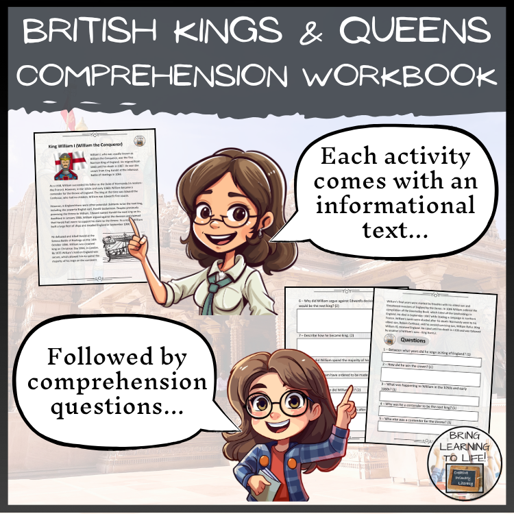 Kings and Queens Reading Comprehension Workbook | 5th-6th Grade