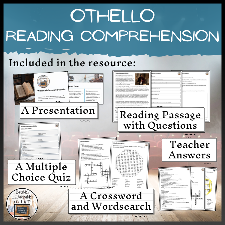 Othello Close Reading Comprehension Activities | 5th Grade & 6th Grade