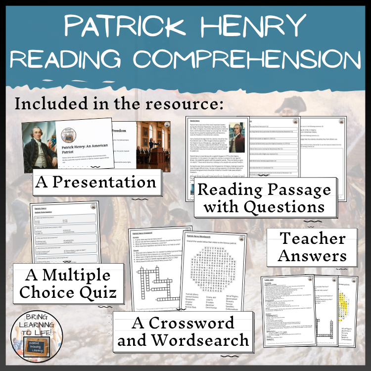 Patrick Henry Close Reading Comprehension Activities | 5th Grade & 6th Grade