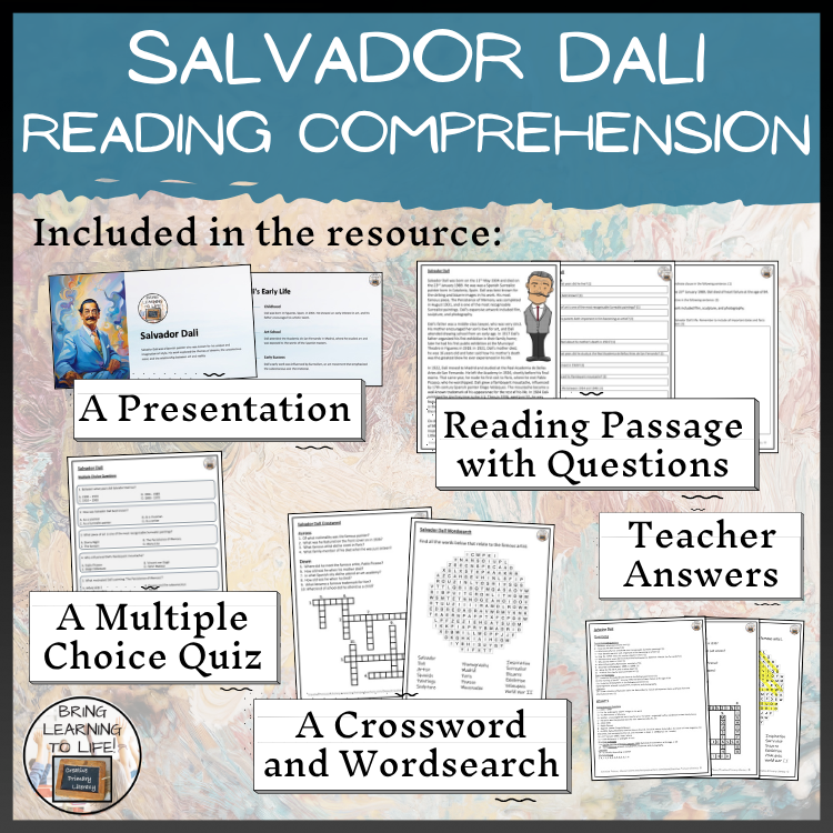 Salvador Dali Close Reading Comprehension Activities | 5th Grade & 6th Grade