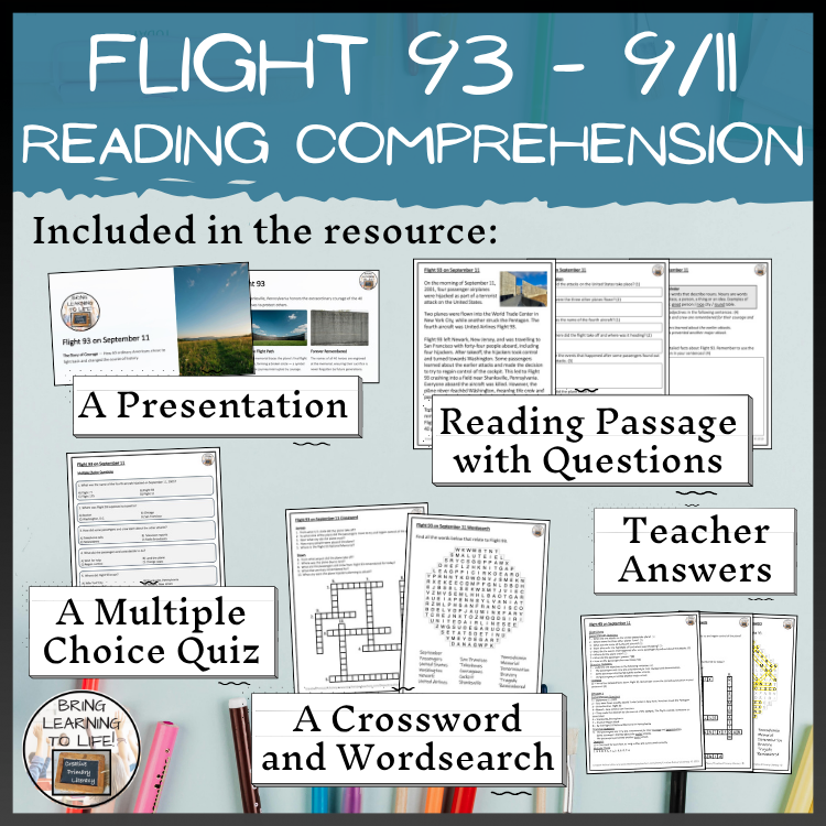 Flight 93 Reading Comprehension Activities | September 11 9/11 | 3rd & 4th Grade