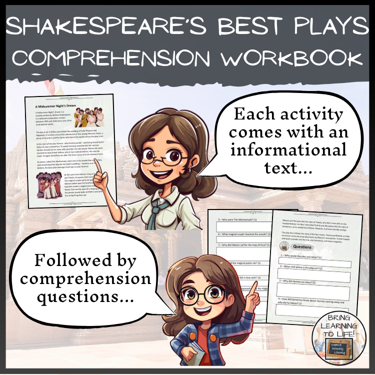 Shakespeare & His Greatest Plays Reading Comprehension Workbook | 5th-6th Grade