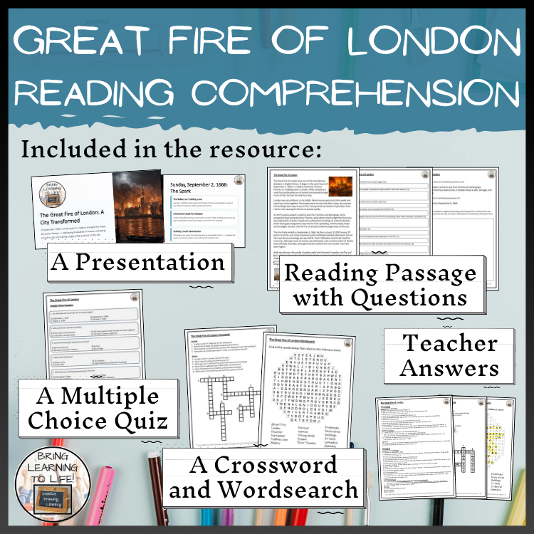 Great Fire of London Close Reading Comprehension Activities | 5th-6th Grade