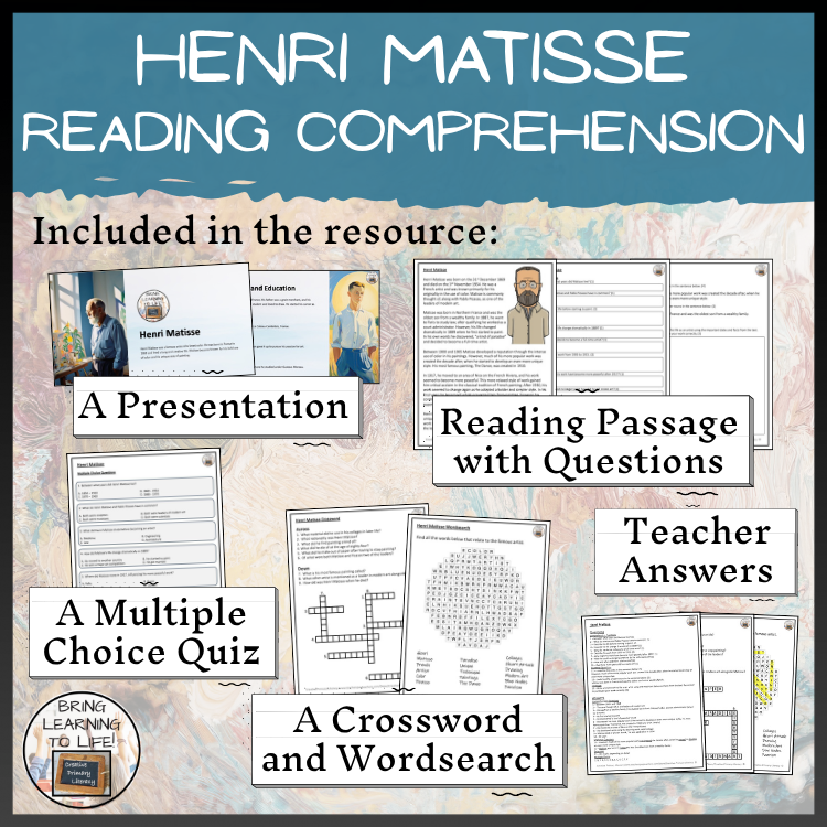 Henri Matisse Close Reading Comprehension Activities | 5th Grade & 6th Grade