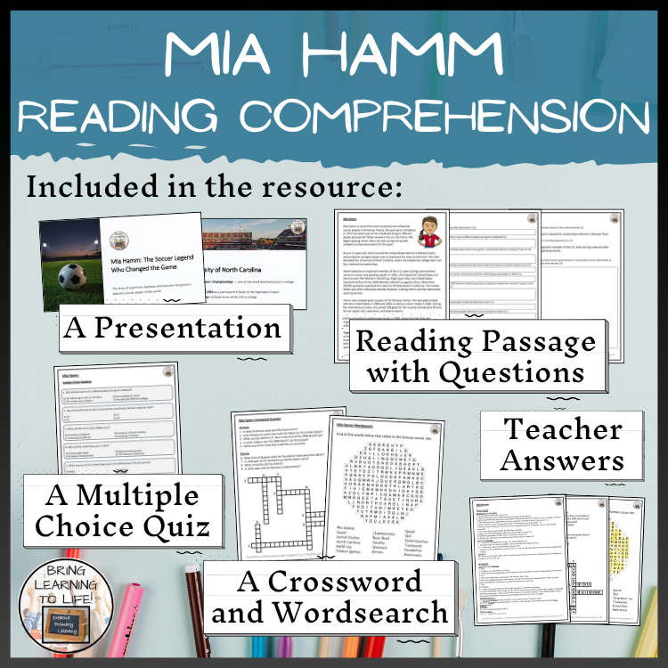 Mia Hamm Reading Comprehension Activities | 5th Grade & 6th Grade