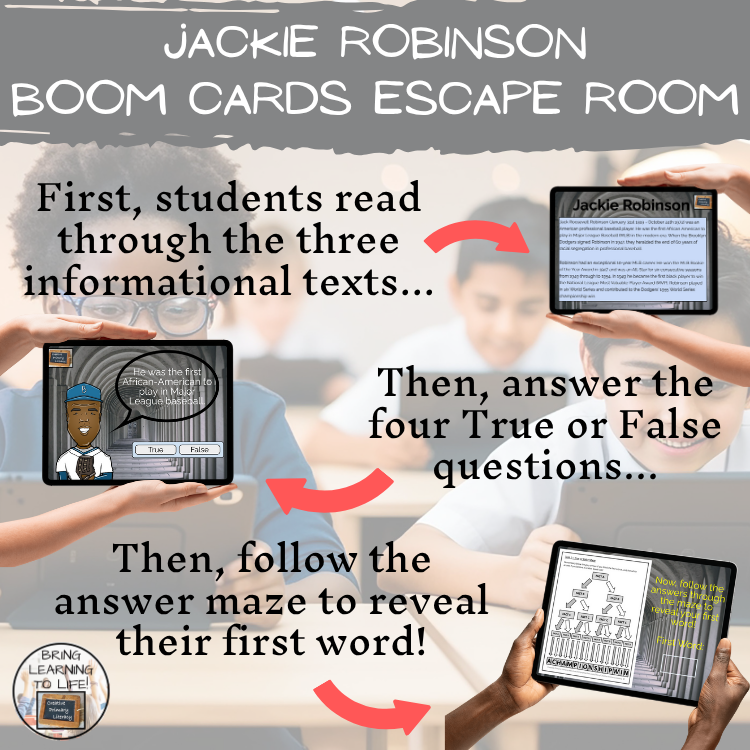 Jackie Robinson BOOM Cards Escape Room | Digital ELA Reading Activity