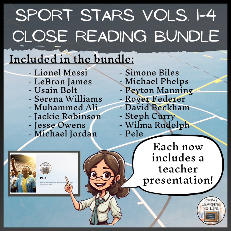 Sport Stars Volumes 1-4 Close Reading Comprehension Bundles | 5th & 6th Grade