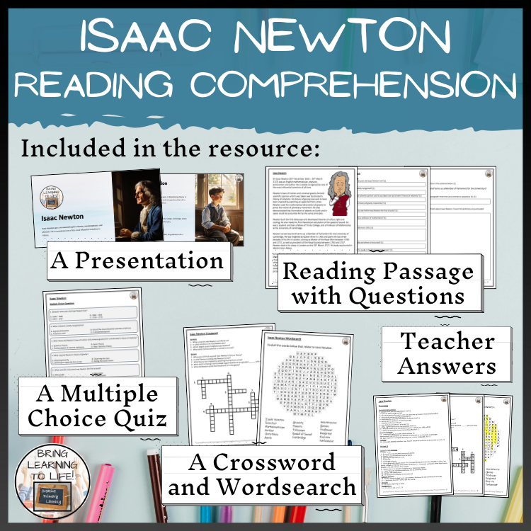 Sir Isaac Newton Close Reading Comprehension Activities | 5th Grade & 6th Grade