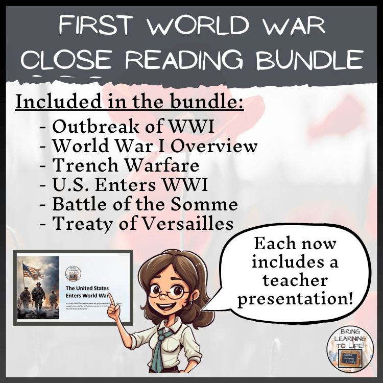 First World War Close Reading Comprehension Bundle | 5th Grade & 6th Grade