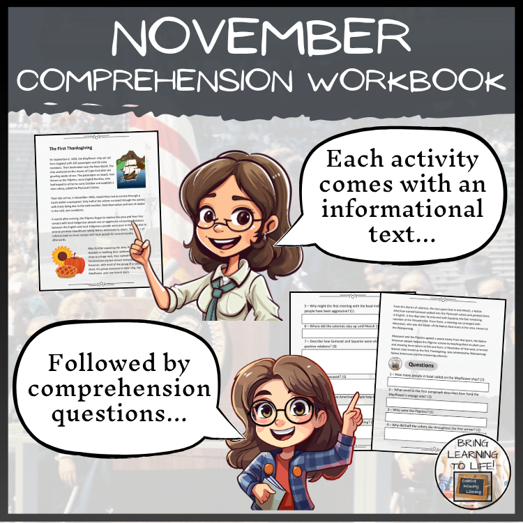 November in History Reading Comprehension Workbook | 5th-6th Grade