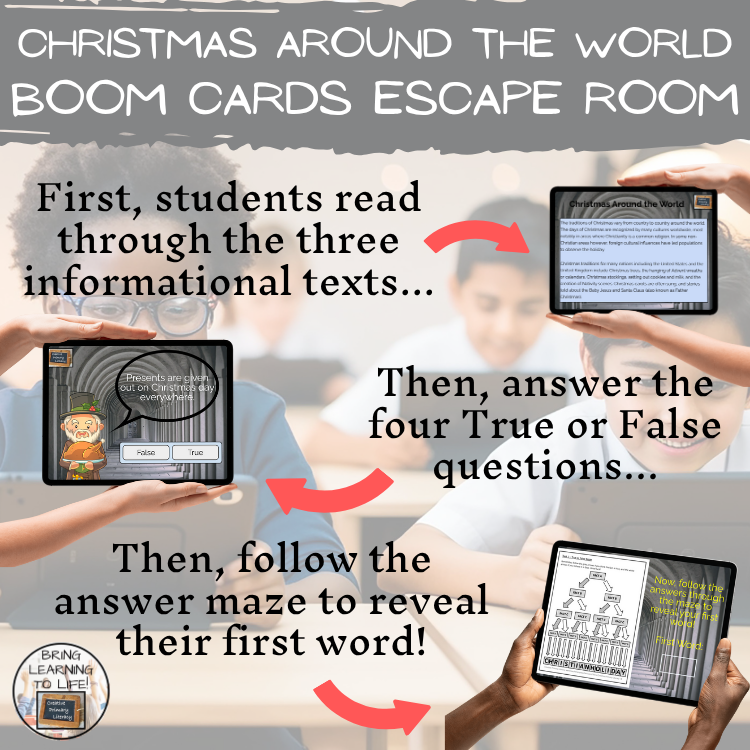Christmas Around the World BOOM Cards Escape Room | Digital ELA Reading Activity