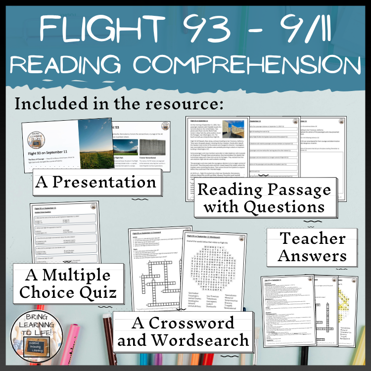 Flight 93 Reading Comprehension Activities | September 11 9/11 | 5th & 6th Grade