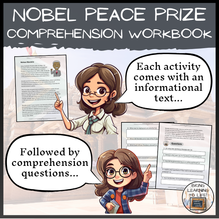 Nobel Peace Prize Reading Comprehension Workbook | 5th-6th Grade