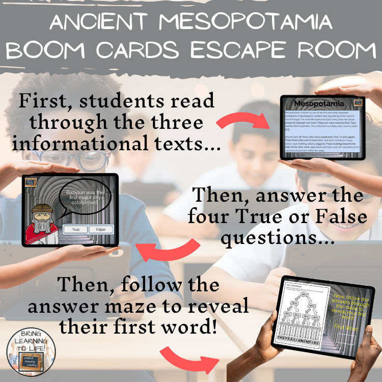 Ancient Mesopotamia BOOM Cards Escape Room | Digital ELA Reading Activity
