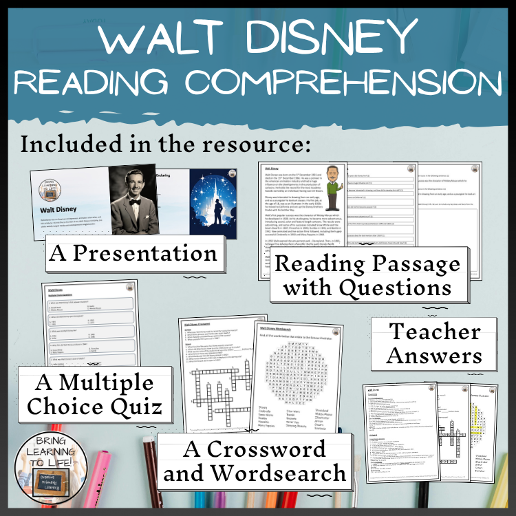 Walt Disney Close Reading Comprehension Activities | 3rd Grade & 4th Grade