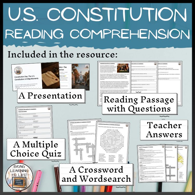 Constitution Day & U.S. Constitution Reading Comprehension | 5th & 6th Grade