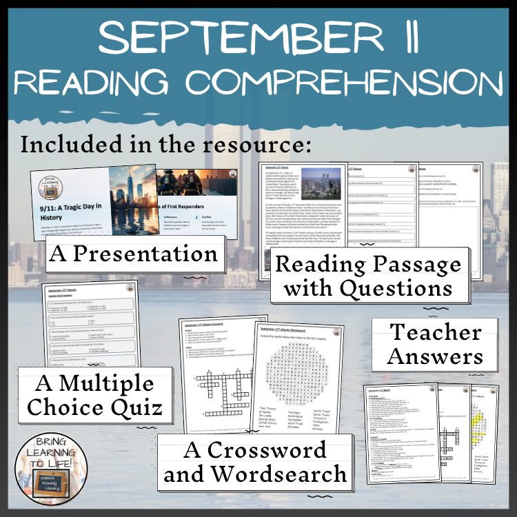 9/11 Terrorist Attacks Close Reading Comprehension Activities | 5th & 6th Grade
