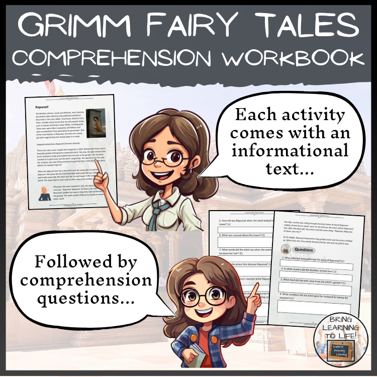 Brothers Grimm Fairy Tales Reading Comprehension Workbook | 5th-6th Grade