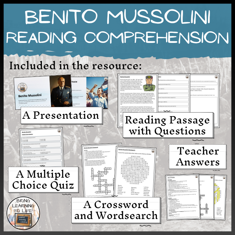 Benito Mussolini Close Reading Comprehension Activities | 5th Grade & 6th Grade